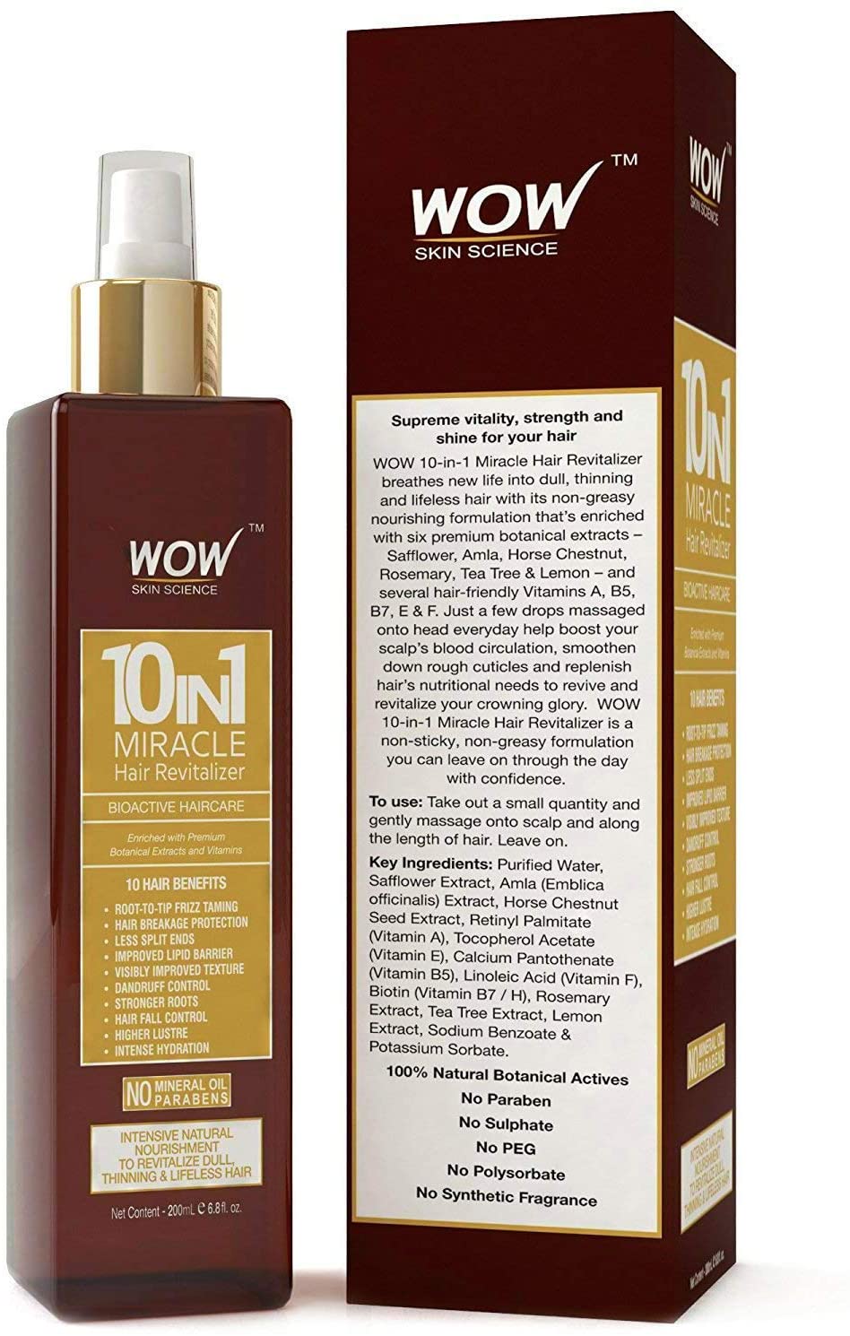 Buy WOW 10 in 1 Miracle No Parabens & Mineral Oil Hair Revitalizer Mist  Spray, 200mL Online in UAE | Sharaf DG