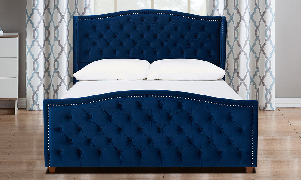 Navy blue deals upholstered king bed