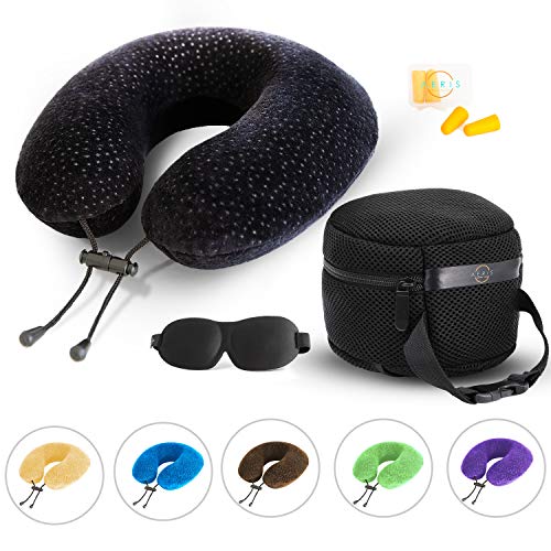  Aeris Memory Foam Travel Pillow for Airplanes - Best Airplane  Neck Pillow for Long Flights - Plane Accessories Carry Bag to Save Space,  Ear Plugs and Eye Mask - Perfect Flight