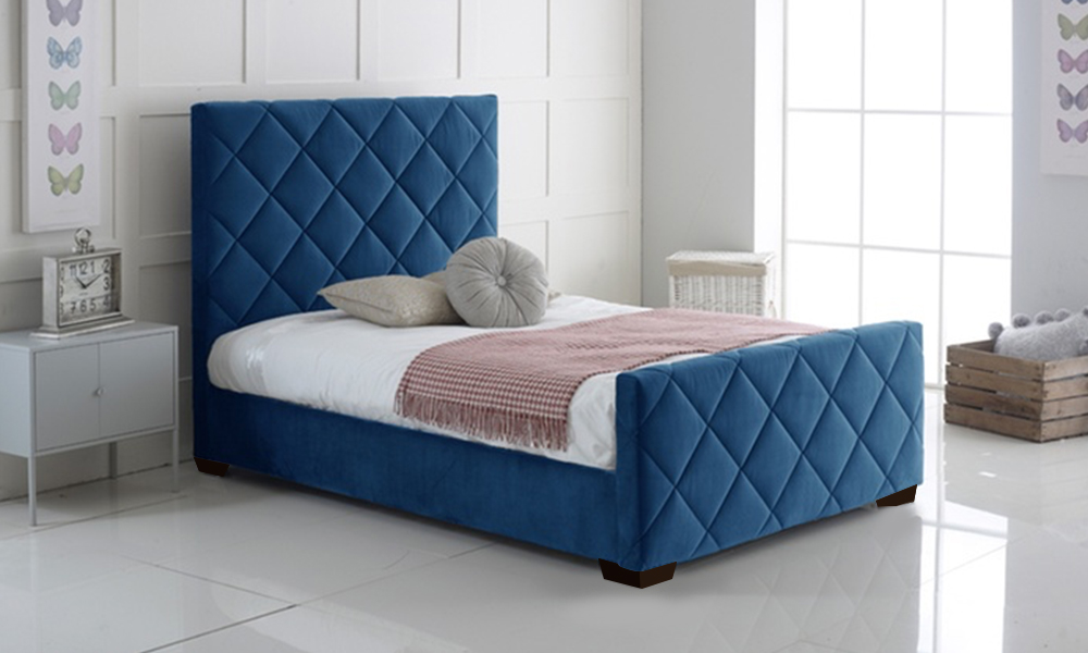 Velvet blue bed deals frame