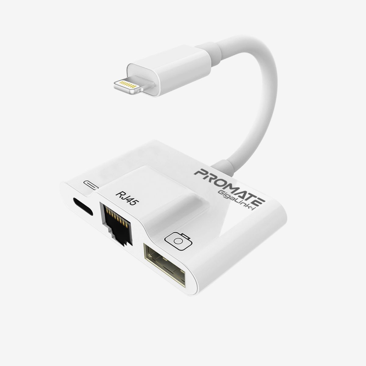 Buy Promate OTG Lightning Hub with RJ45 Ethernet Port, USB Port and  Lightning Port ,GigaLink-I White Online in UAE | Sharaf DG