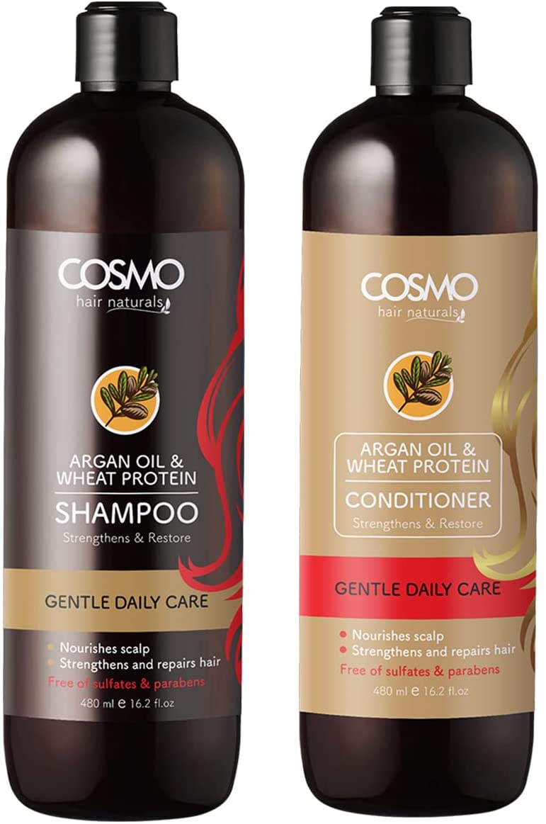 Faktisk lomme Påstand Buy Cosmo Argan Oil & Wheat Protein Gentle Daily Care Shampoo & Conditioner  480ml 2 Piece Set For Unisex Online in UAE | Sharaf DG