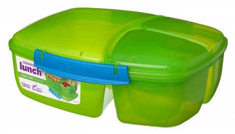 Sistema To Go Triple Split Lunch Box with Yoghurt Pot, 2L BLUE