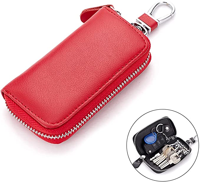 Men Leather Zip Around 6 Hook Key Case Car Key Holder Wallet