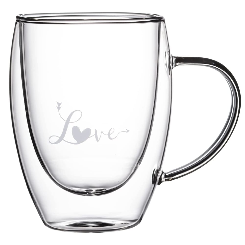 Buy Double Wall Glass Mug With Glass Lid 350 ML, 1CHASE