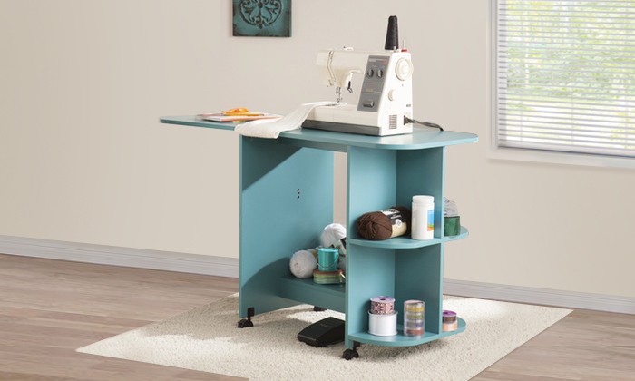 Expandable Rolling Sewing Table/Craft Station - Turquoise