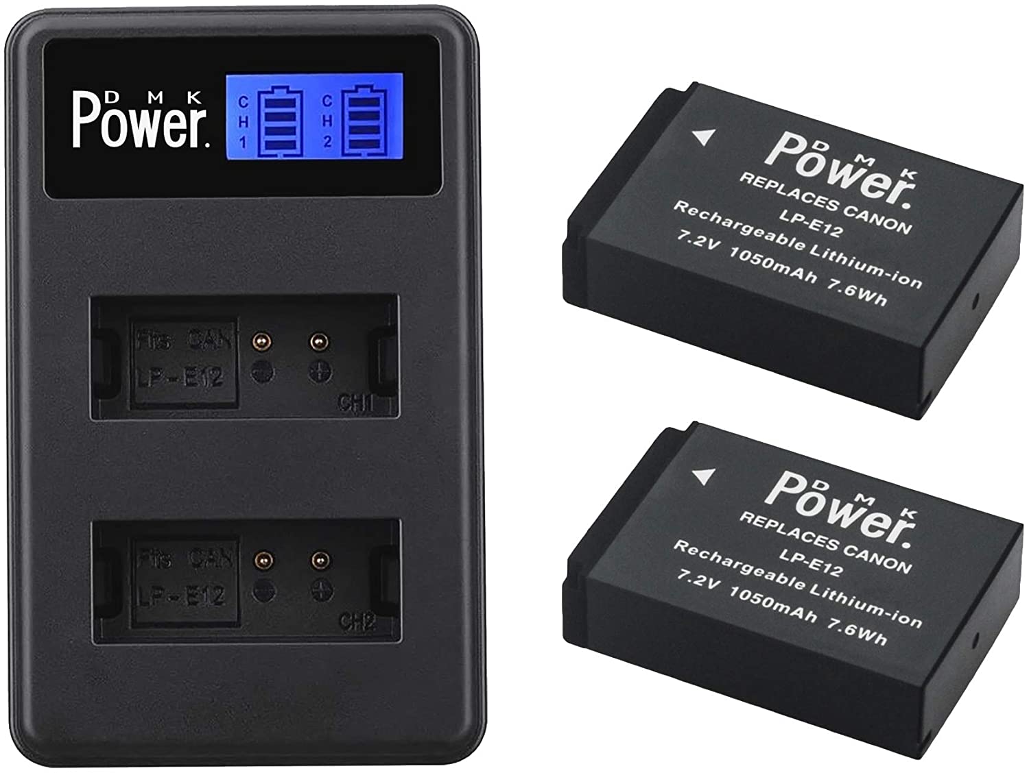 Buy Dmk Power Lp-e12 Battery (2-pack) And Lcd Dual Usb Charger
