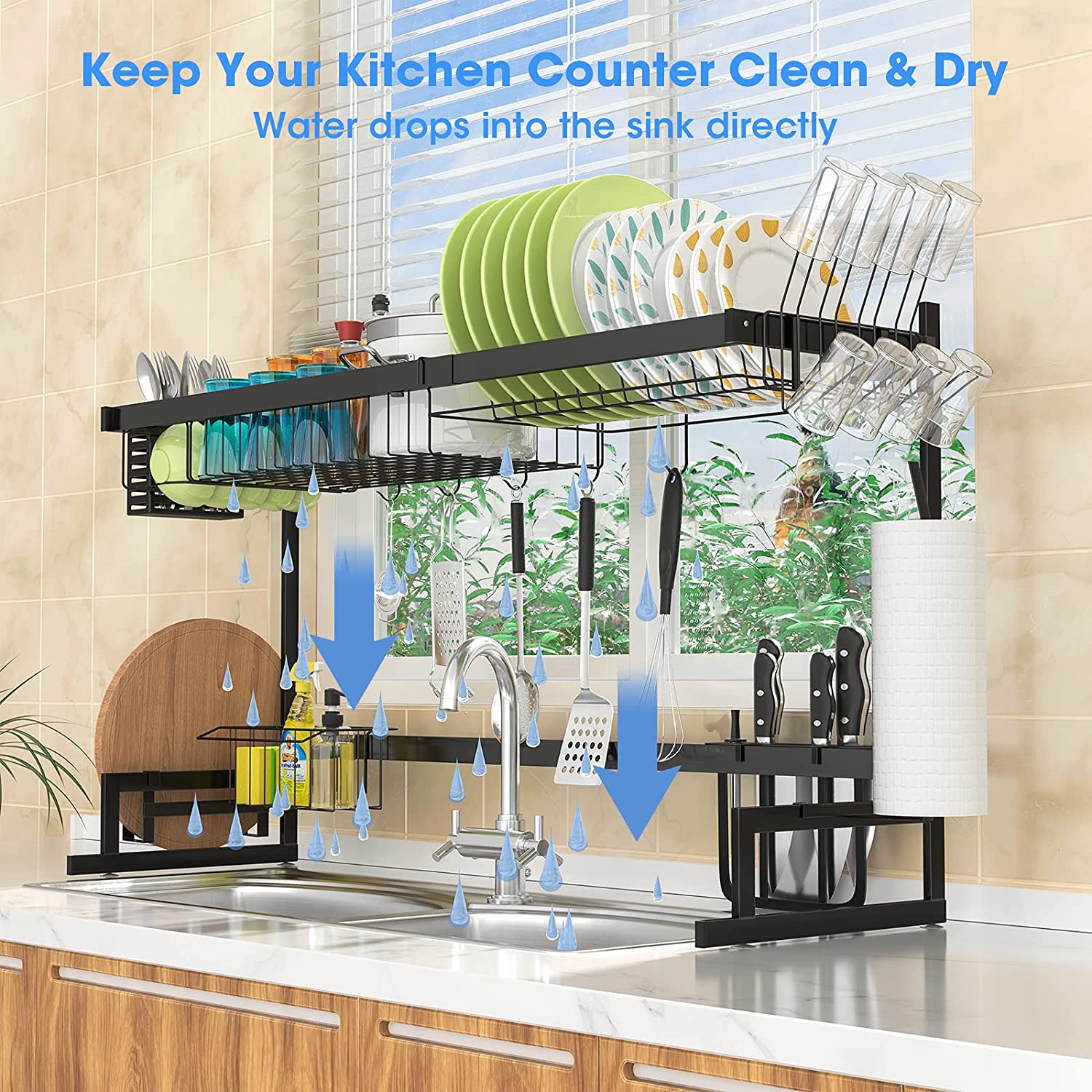 Buy Lavish Over The Sink Dish Drying Rack Adjustable Stainless Steel Large Dish  Drainer, Dish Rack Over Sink For Kitchen Counter Organization Storage Space  Saver With Utensils Holders Online in UAE