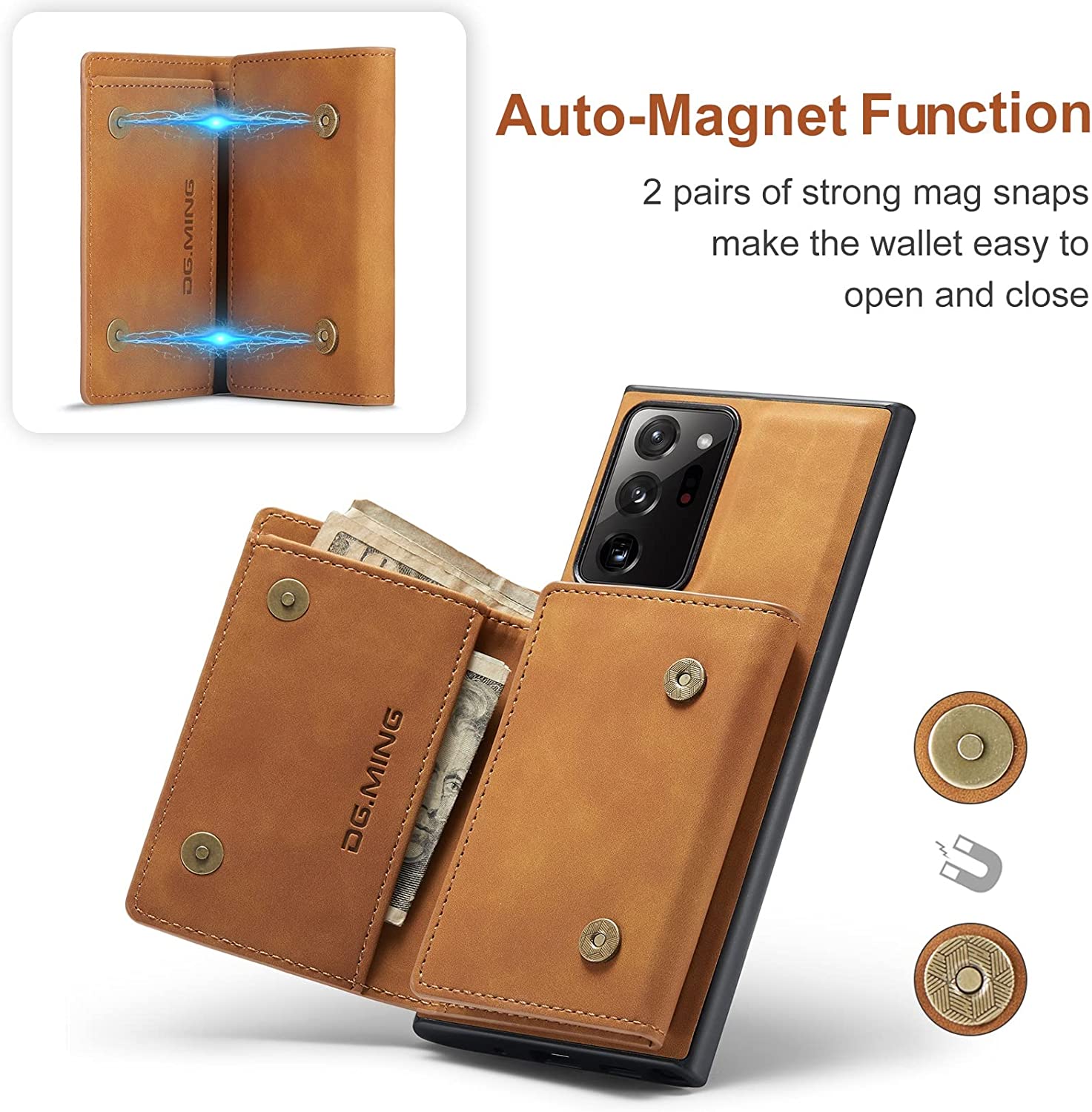 DG.MING 2in1 Magnetic Case PU Leather Case Divide Wallet Bag Back