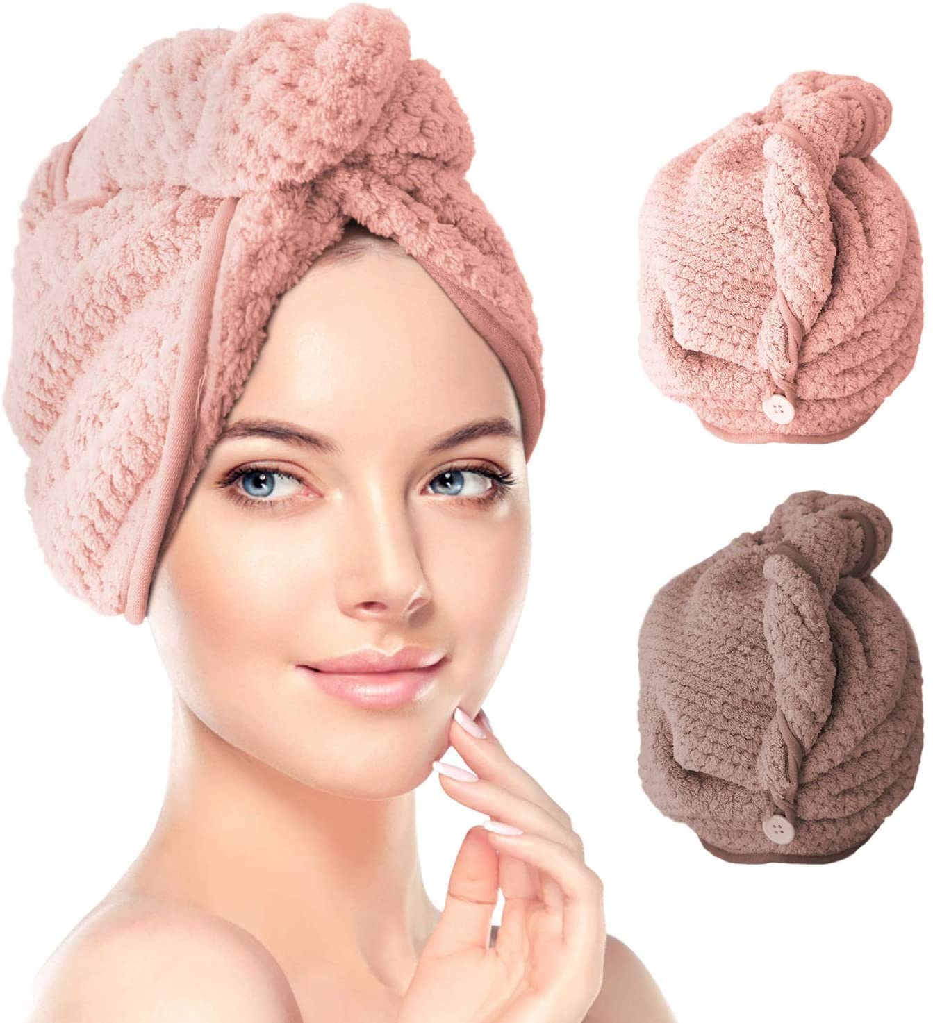 2 Quick Dry Twist Hair Turban Towel Microfiber Hair Wraps Bath Towel Cap  Hat Spa, 1 - King Soopers